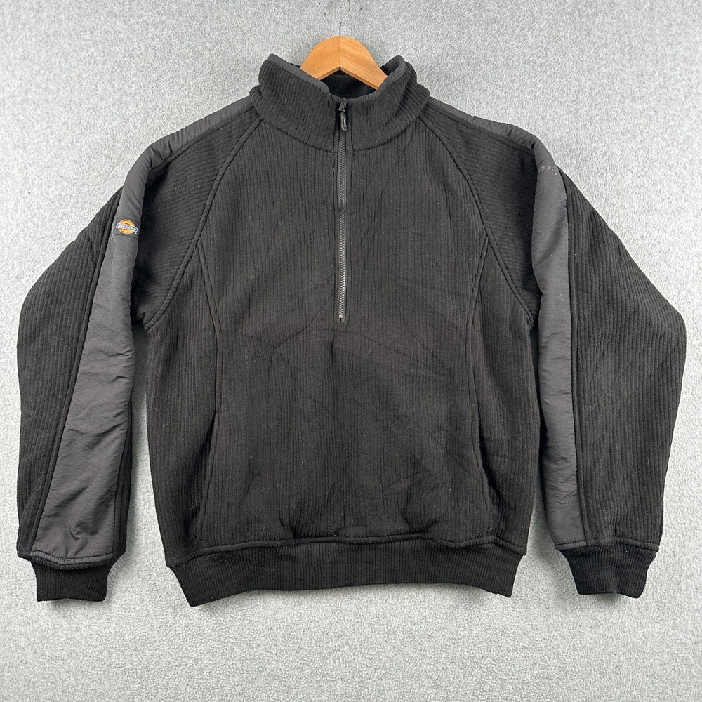 Dickies Pullover Mens M Black Quarter Zip Fleece Lined Corduroy Ribbed Workwear
